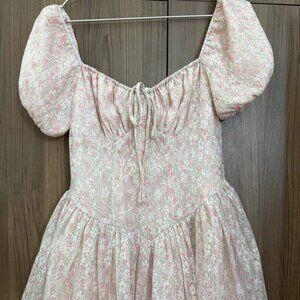 Pink Floral Puff Sleeve Mini Dress